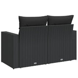 Garden Sofa with Cushions 2-Seater Black Poly Rattan - Rear View