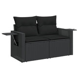 Garden Sofa with Cushions 2-Seater Black Poly Rattan - Front View