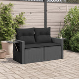 Garden Sofa with Cushions 2-Seater Black Poly Rattan - Side View