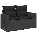 Garden Sofa with Cushions 2-Seater Black Poly Rattan - Top-Down View
