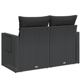 Garden Sofa with Cushions 2-Seater Black Poly Rattan - Close-Up Angle