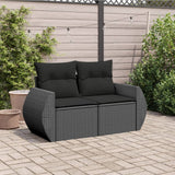 Garden Sofa with Cushions 2-Seater Black Poly Rattan - Side View