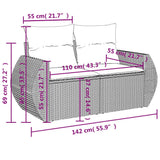 Garden Sofa with Cushions 2-Seater Black Poly Rattan