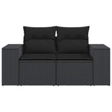 Garden Sofa with Cushions 2-Seater Black Poly Rattan - Top-Down View