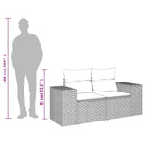 Garden Sofa with Cushions 2-Seater Black Poly Rattan - Low Angle