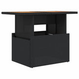 Garden Table Black 100x55x73 cm Poly Rattan and Acacia Wood - Front View