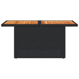 Garden Table Black 100x55x73 cm Poly Rattan and Acacia Wood - 45-Degree Angle