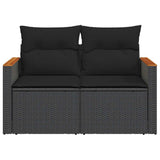 Garden Sofa with Cushions 2-Seater Black Poly Rattan - Top-Down View