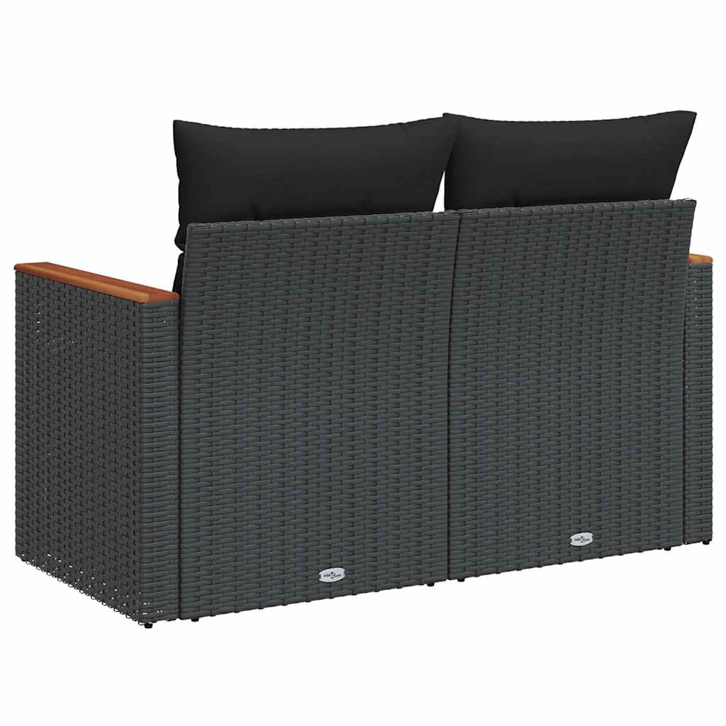 Garden Sofa with Cushions 2-Seater Black Poly Rattan