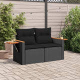 Garden Sofa with Cushions 2-Seater Black Poly Rattan - Side View