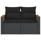 Garden Sofa with Cushions 2-Seater Black Poly Rattan