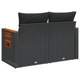 Garden Sofa with Cushions 2-Seater Black Poly Rattan - Close-Up Angle