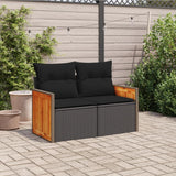 Garden Sofa with Cushions 2-Seater Black Poly Rattan - Side View