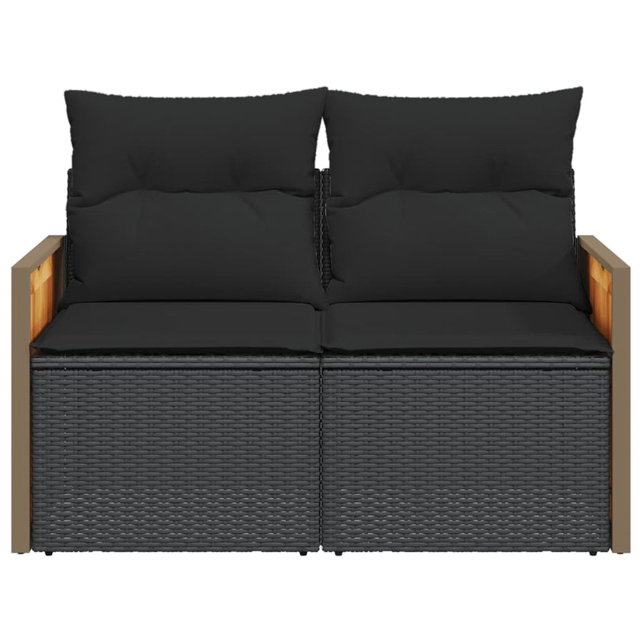 Garden Sofa with Cushions 2-Seater Black Poly Rattan