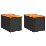 Garden Side Tables 2 pcs Black 55x34x37cm Poly Rattan Solid Wood - Front View