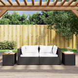 Garden Side Tables 2 pcs Black 55x34x37cm Poly Rattan Solid Wood