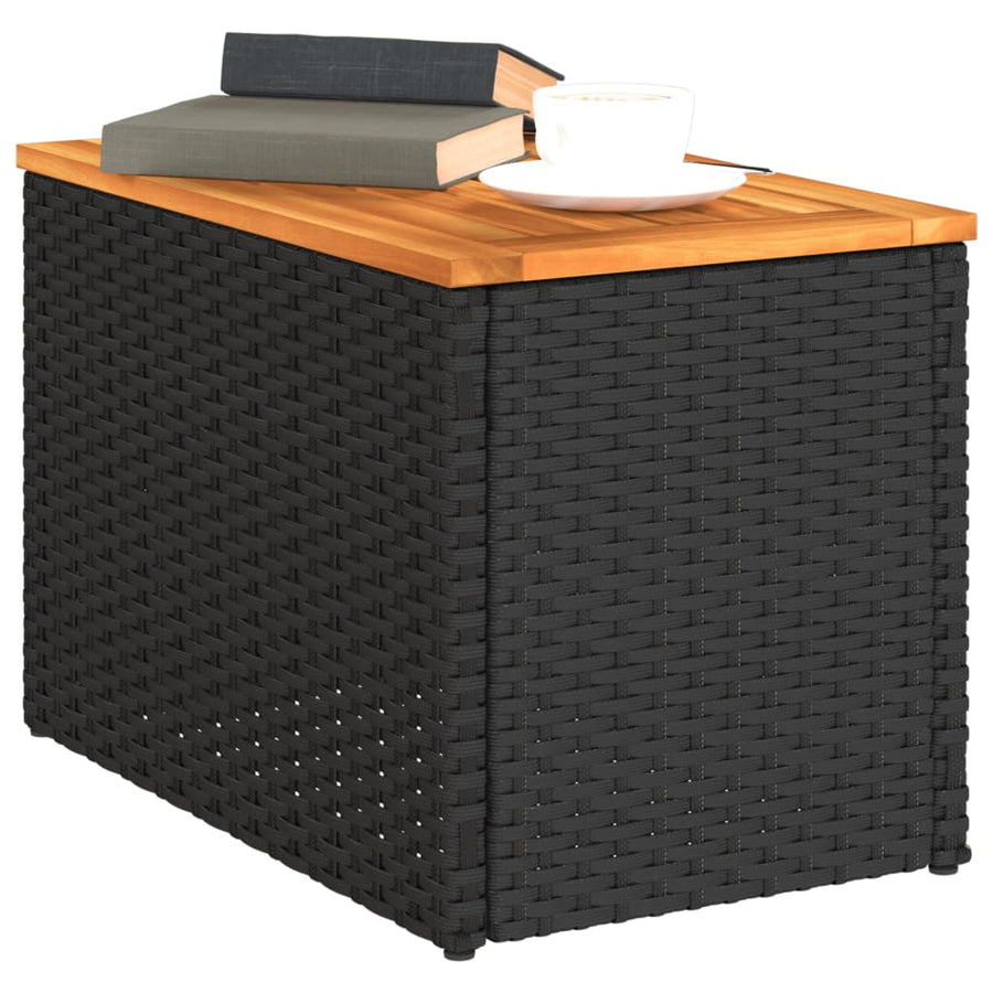 Garden Side Tables 2 pcs Black 55x34x37cm Poly Rattan Solid Wood