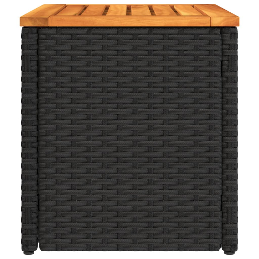 Garden Side Tables 2 pcs Black 55x34x37cm Poly Rattan Solid Wood