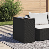 Garden Side Table with Glass Top Black 58x27.5x55 cm Poly Rattan - Side View