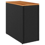 Garden Side Table with Wooden Top Black 58x27.5x55 cm Poly Rattan - Front View