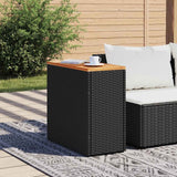 Garden Side Table with Wooden Top Black 58x27.5x55 cm Poly Rattan - Side View