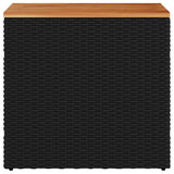 Garden Side Table with Wooden Top Black 58x27.5x55 cm Poly Rattan - 45-Degree Angle