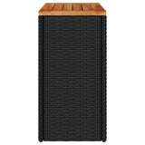 Garden Side Table with Wooden Top Black 58x27.5x55 cm Poly Rattan - Rear View