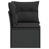 Garden Sofa Corner with Cushions Black Poly Rattan - 45-Degree Angle