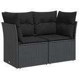 Garden Sofa with Cushions 2-Seater Black Poly Rattan - Front View
