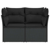 Garden Sofa with Cushions 2-Seater Black Poly Rattan - Top-Down View