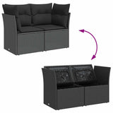 Garden Sofa with Cushions 2-Seater Black Poly Rattan - Close-Up Angle