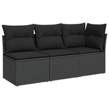 Garden Sofa with Cushions 3-Seater Black Poly Rattan - Front View