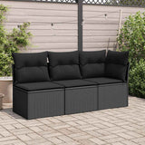Garden Sofa with Cushions 3-Seater Black Poly Rattan - Side View