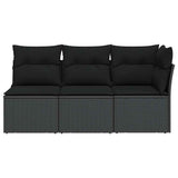 Garden Sofa with Cushions 3-Seater Black Poly Rattan - Top-Down View