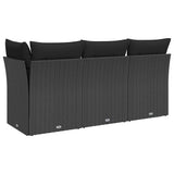 Garden Sofa with Cushions 3-Seater Black Poly Rattan - Rear View