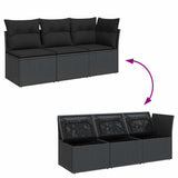 Garden Sofa with Cushions 3-Seater Black Poly Rattan - Close-Up Angle