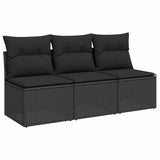 Garden Sofa with Cushions 3-Seater Black Poly Rattan - Front View