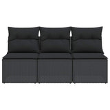 Garden Sofa with Cushions 3-Seater Black Poly Rattan