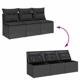 Garden Sofa with Cushions 3-Seater Black Poly Rattan - Close-Up Angle