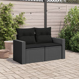 Garden Sofa with Cushions 2-Seater Black Poly Rattan - Side View