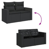 Garden Sofa with Cushions 2-Seater Black Poly Rattan - Close-Up Angle