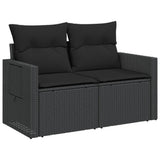 Garden Sofa with Cushions 2-Seater Black Poly Rattan - Top-Down View