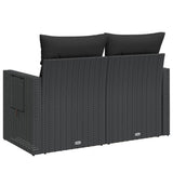 Garden Sofa with Cushions 2-Seater Black Poly Rattan - Close-Up Angle