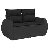 Garden Sofa with Cushions 2-Seater Black Poly Rattan - Front View