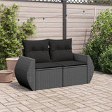 Garden Sofa with Cushions 2-Seater Black Poly Rattan - Side View