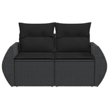 Garden Sofa with Cushions 2-Seater Black Poly Rattan
