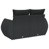 Garden Sofa with Cushions 2-Seater Black Poly Rattan - Rear View