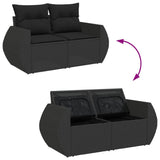 Garden Sofa with Cushions 2-Seater Black Poly Rattan - Close-Up Angle