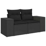 Garden Sofa with Cushions 2-Seater Black Poly Rattan - Front View