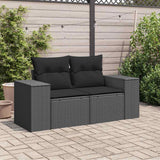 Garden Sofa with Cushions 2-Seater Black Poly Rattan - Side View